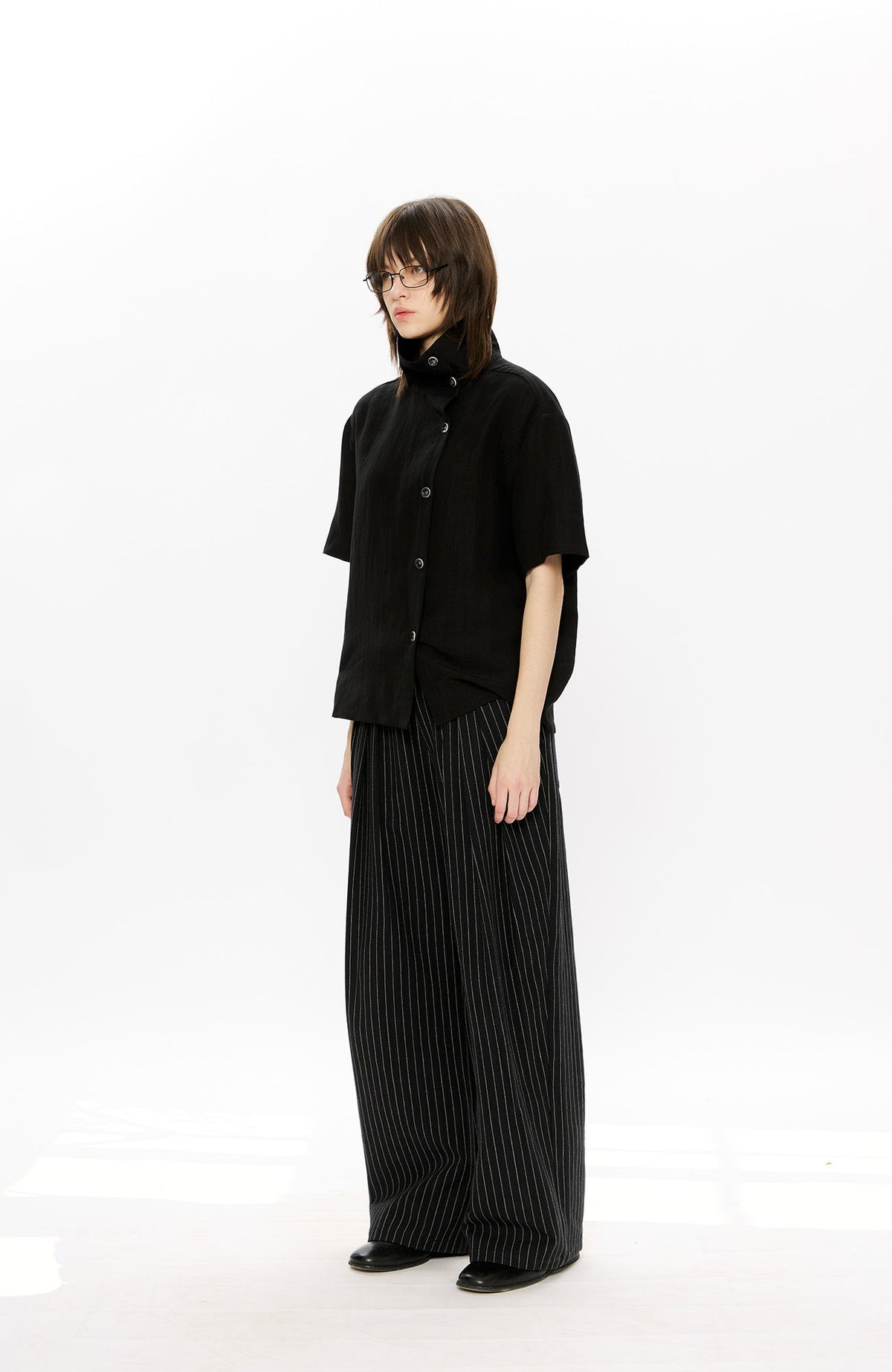 KREATE Asymmetrical Placket Short Sleeve Shirt