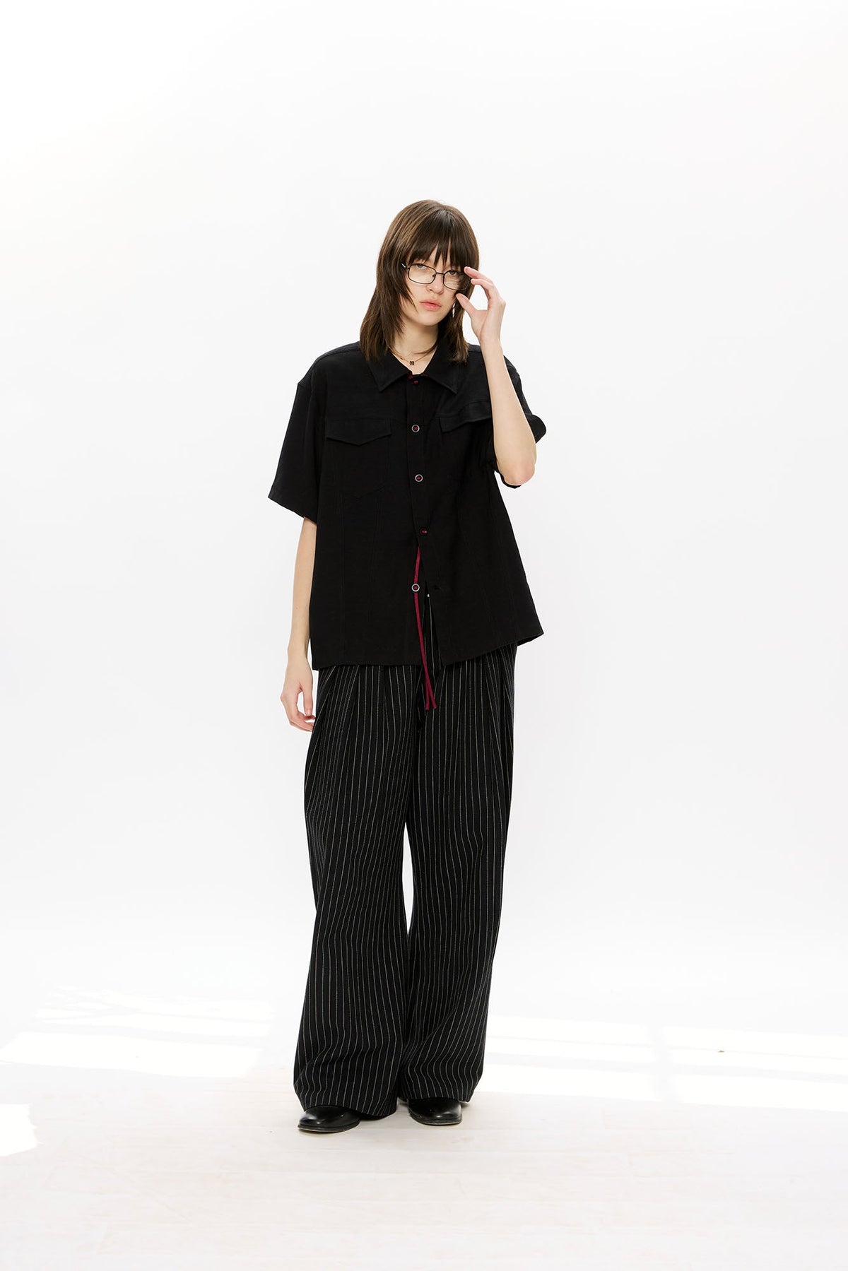KREATE Contrast Collar Linen Half Shirt