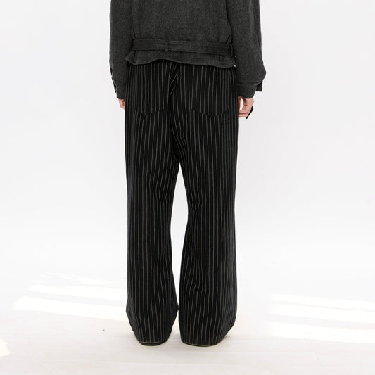 KREATE Pinstripe Pleated Draped Wide Trousers