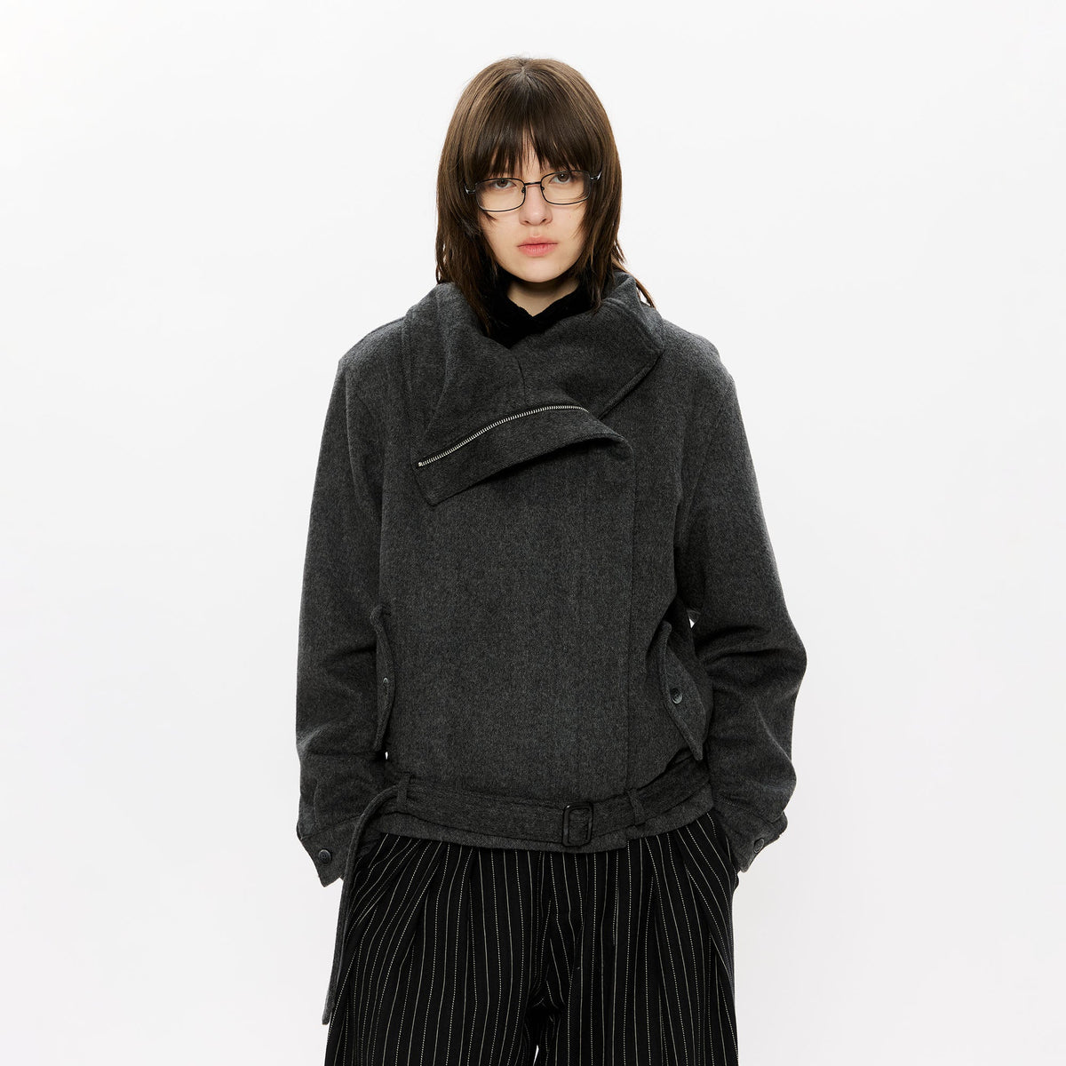 KREATE Asymmetrical Funnel-Neck Wool-Blend Jacket
