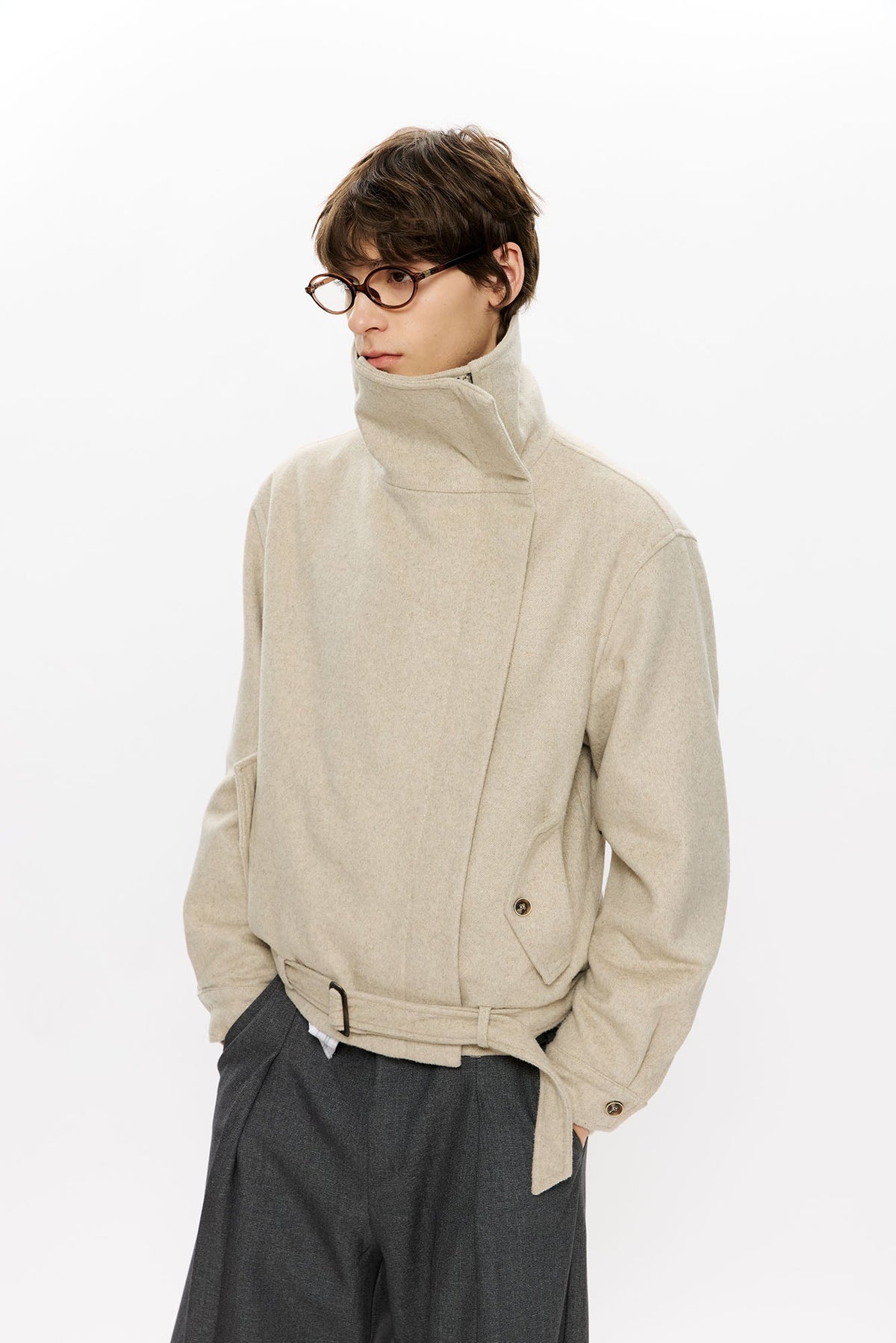 KREATE Asymmetrical Funnel-Neck Wool-Blend Jacket