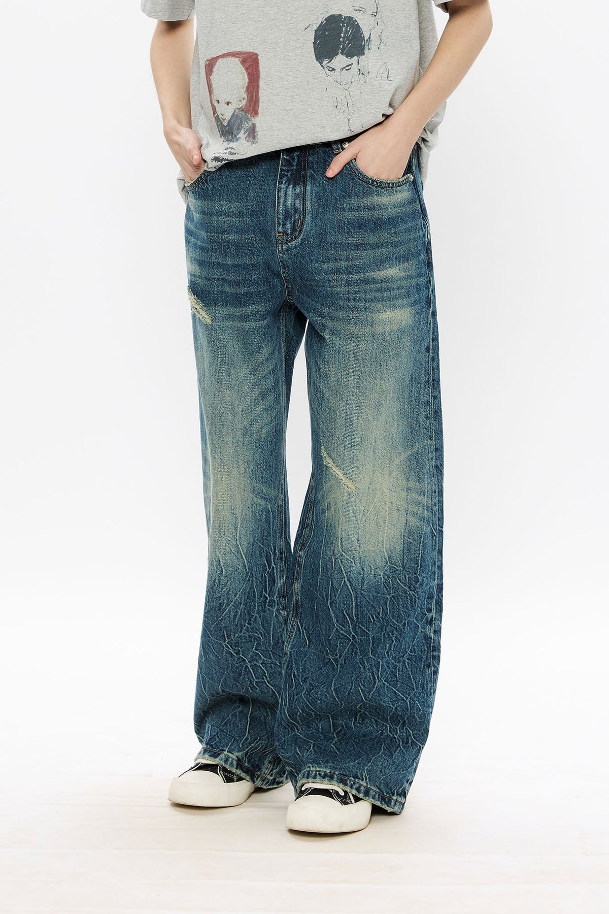KREATE Whisker Washed Straight-Leg Jeans