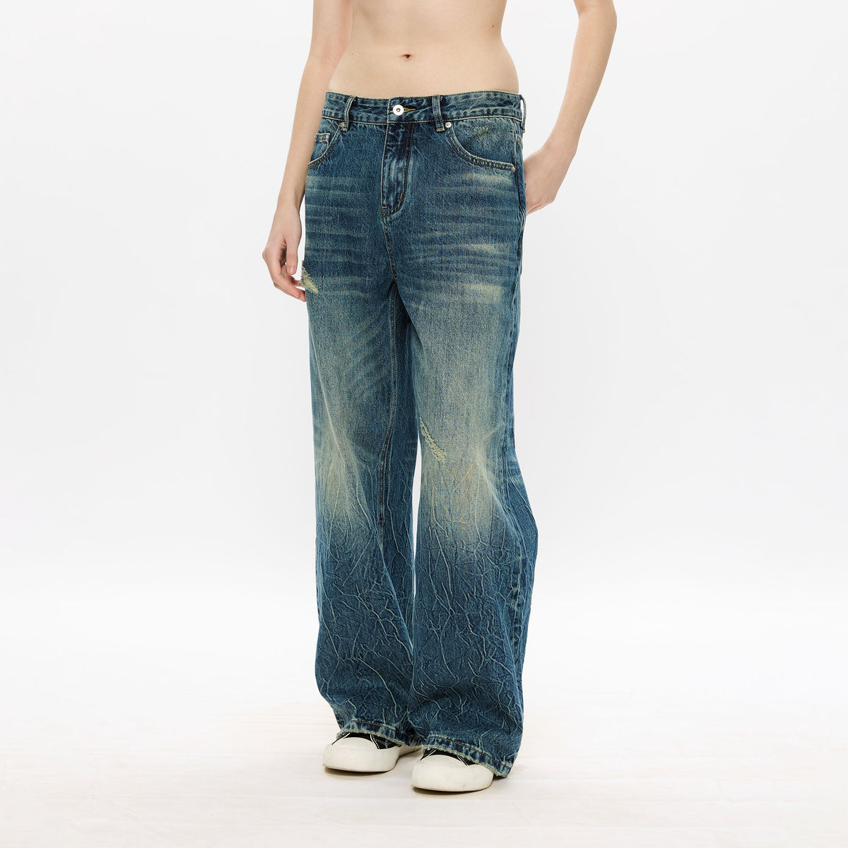 KREATE Whisker Washed Straight-Leg Jeans
