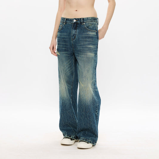 KREATE Whisker Washed Straight-Leg Jeans