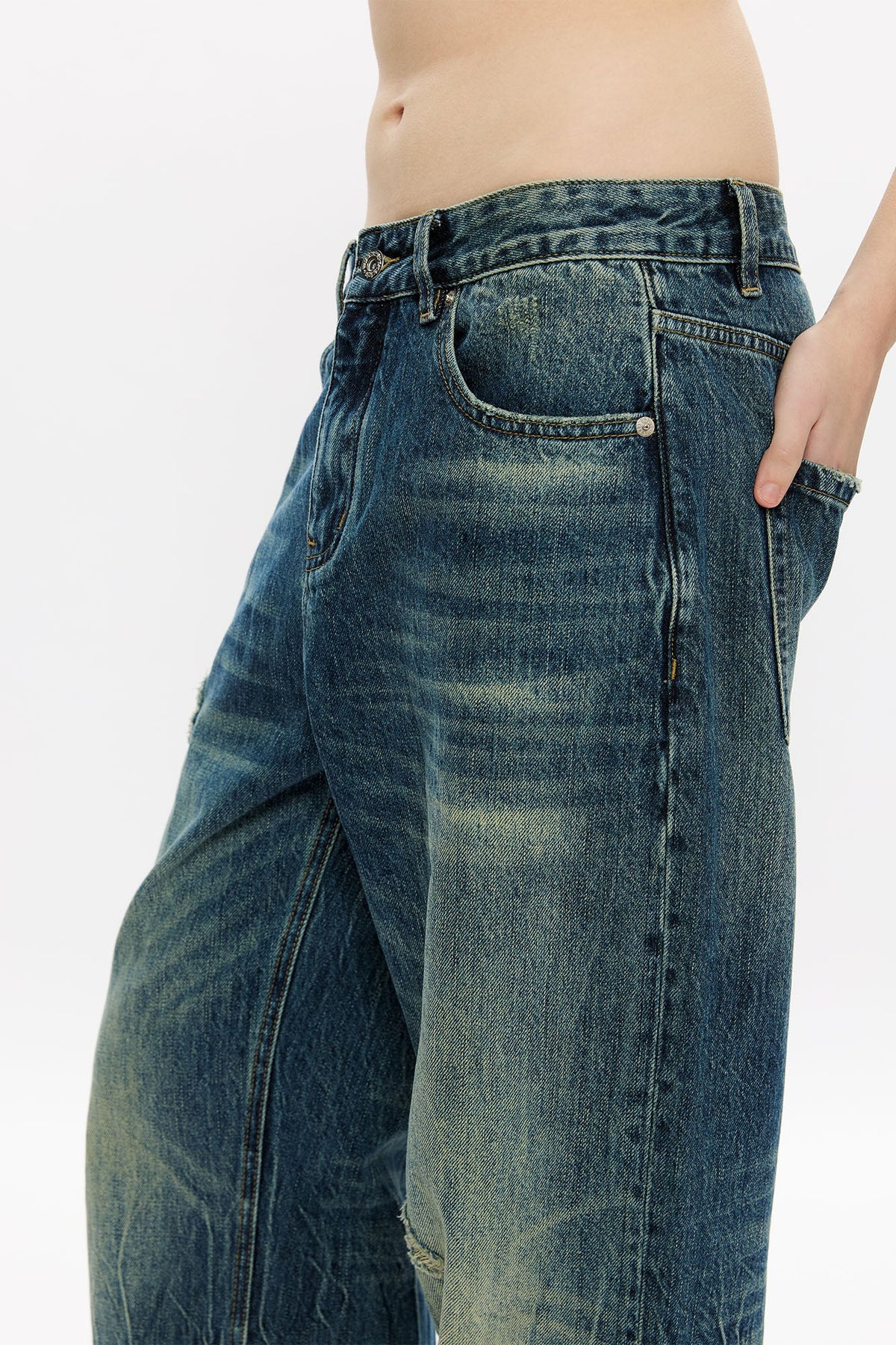 KREATE Whisker Washed Straight-Leg Jeans
