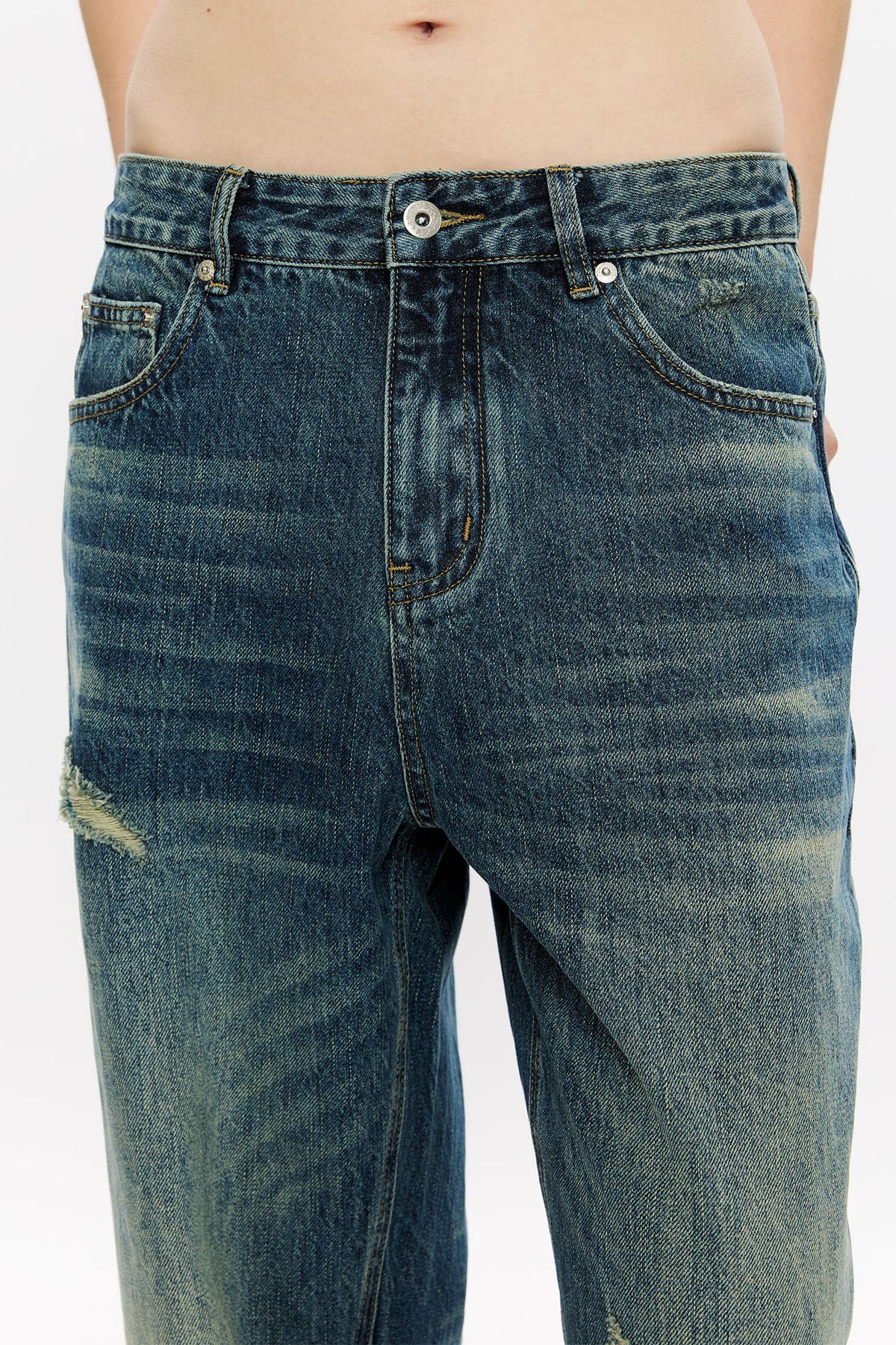 KREATE Whisker Washed Straight-Leg Jeans