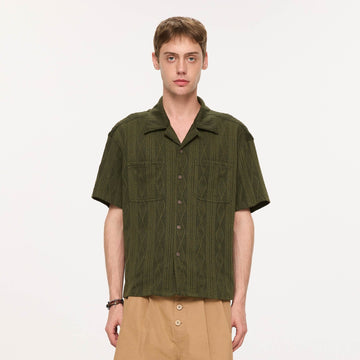 KREATE Cable-Jacquard Pocket Cuban Half Shirt