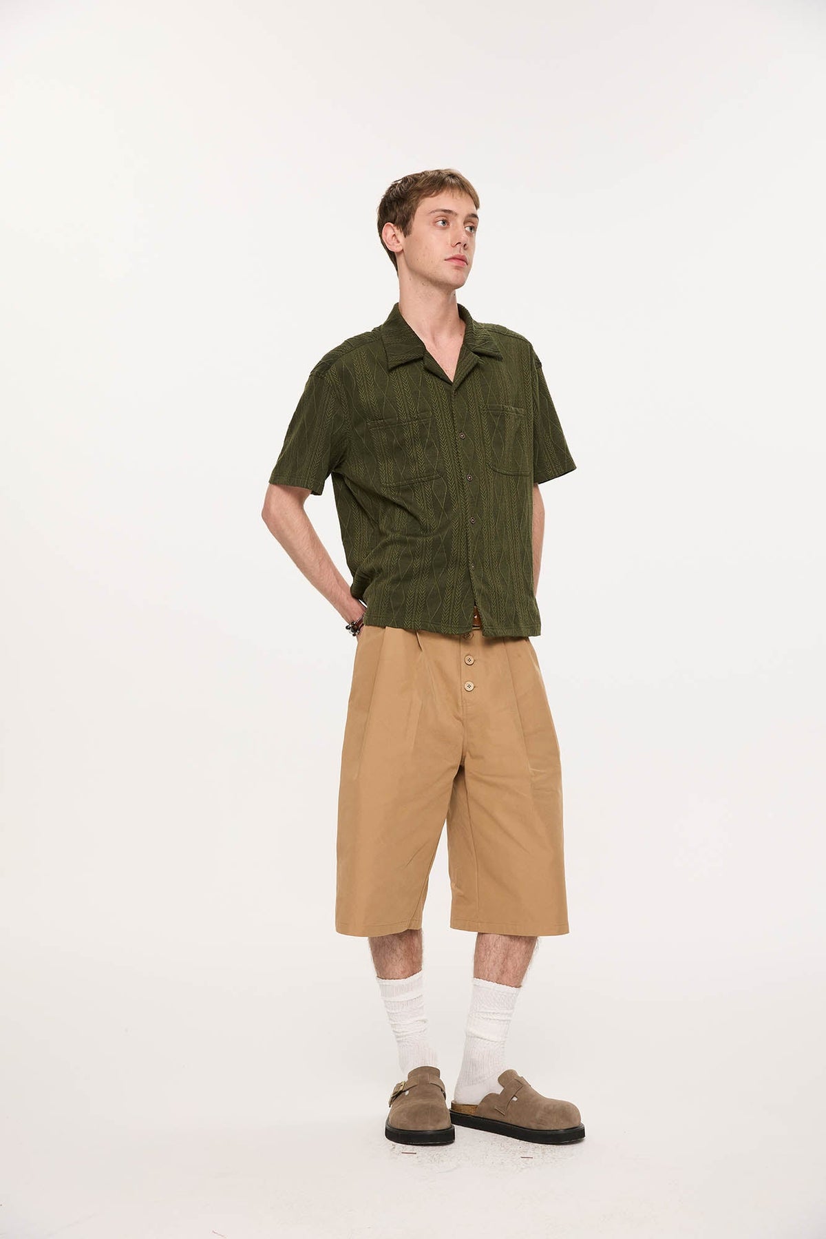 KREATE Cable-Jacquard Pocket Cuban Half Shirt