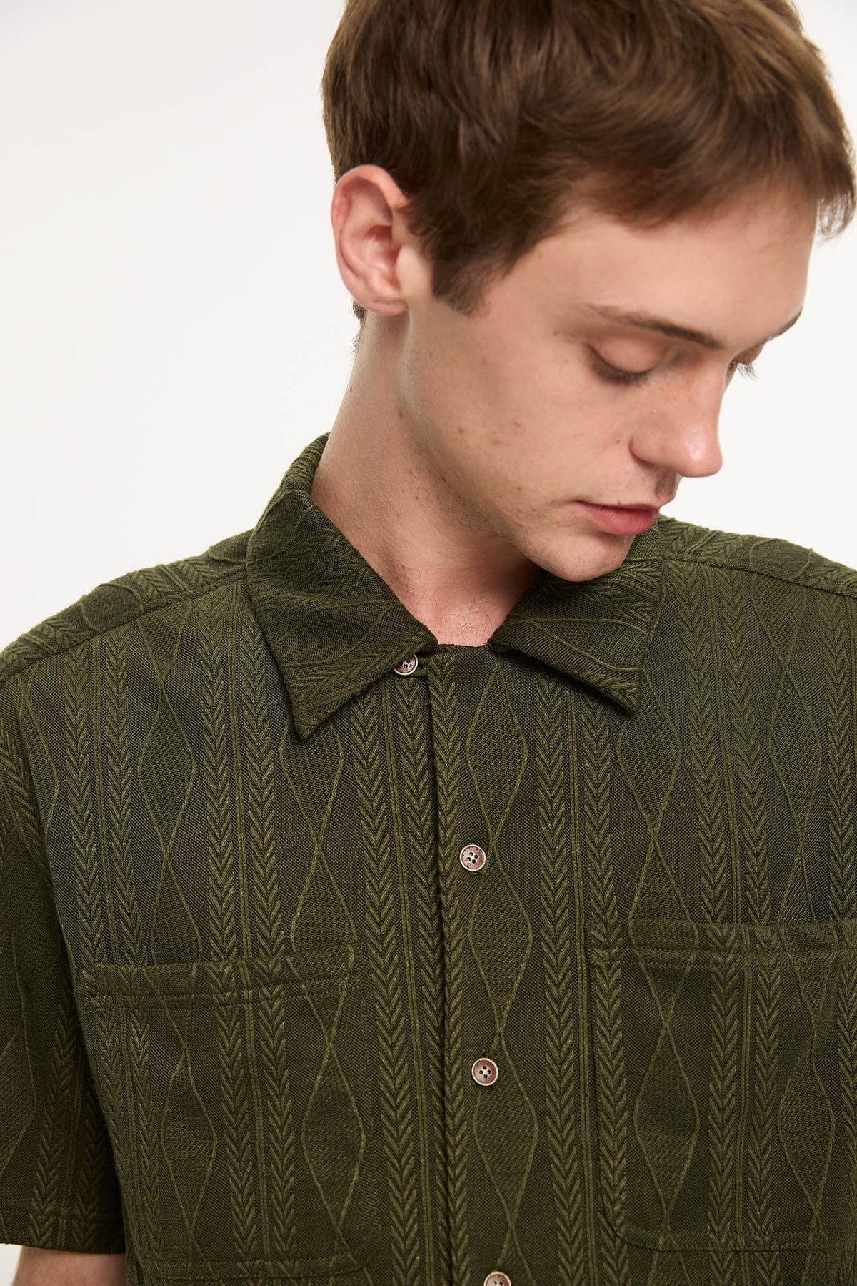 KREATE Cable-Jacquard Pocket Cuban Half Shirt