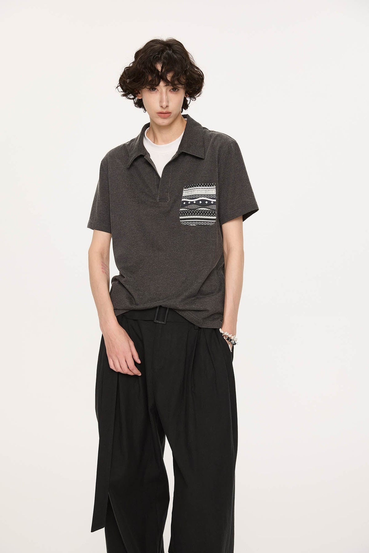 KREATE Layered Fair Isle Pocket Polo T-Shirt