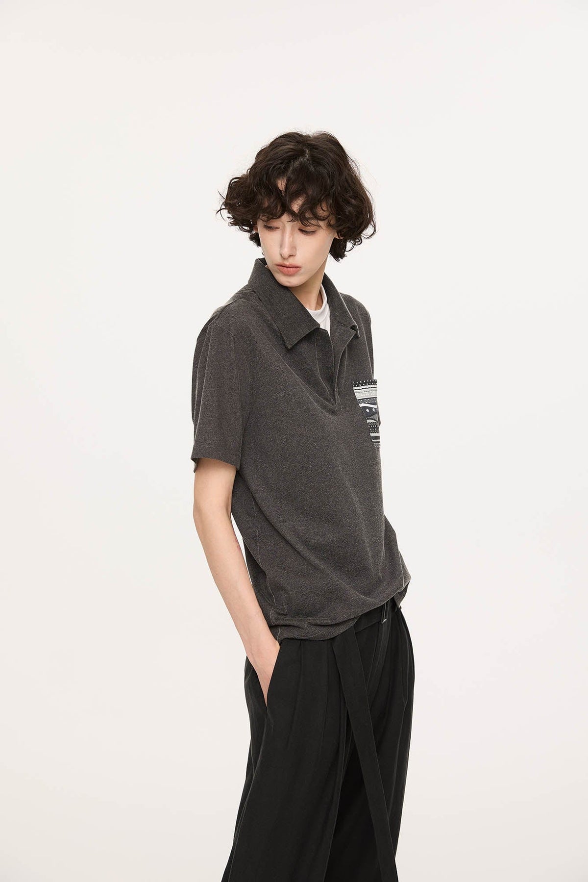 KREATE Layered Fair Isle Pocket Polo T-Shirt