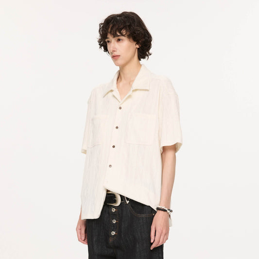 KREATE Cable-Jacquard Pocket Cuban Half Shirt