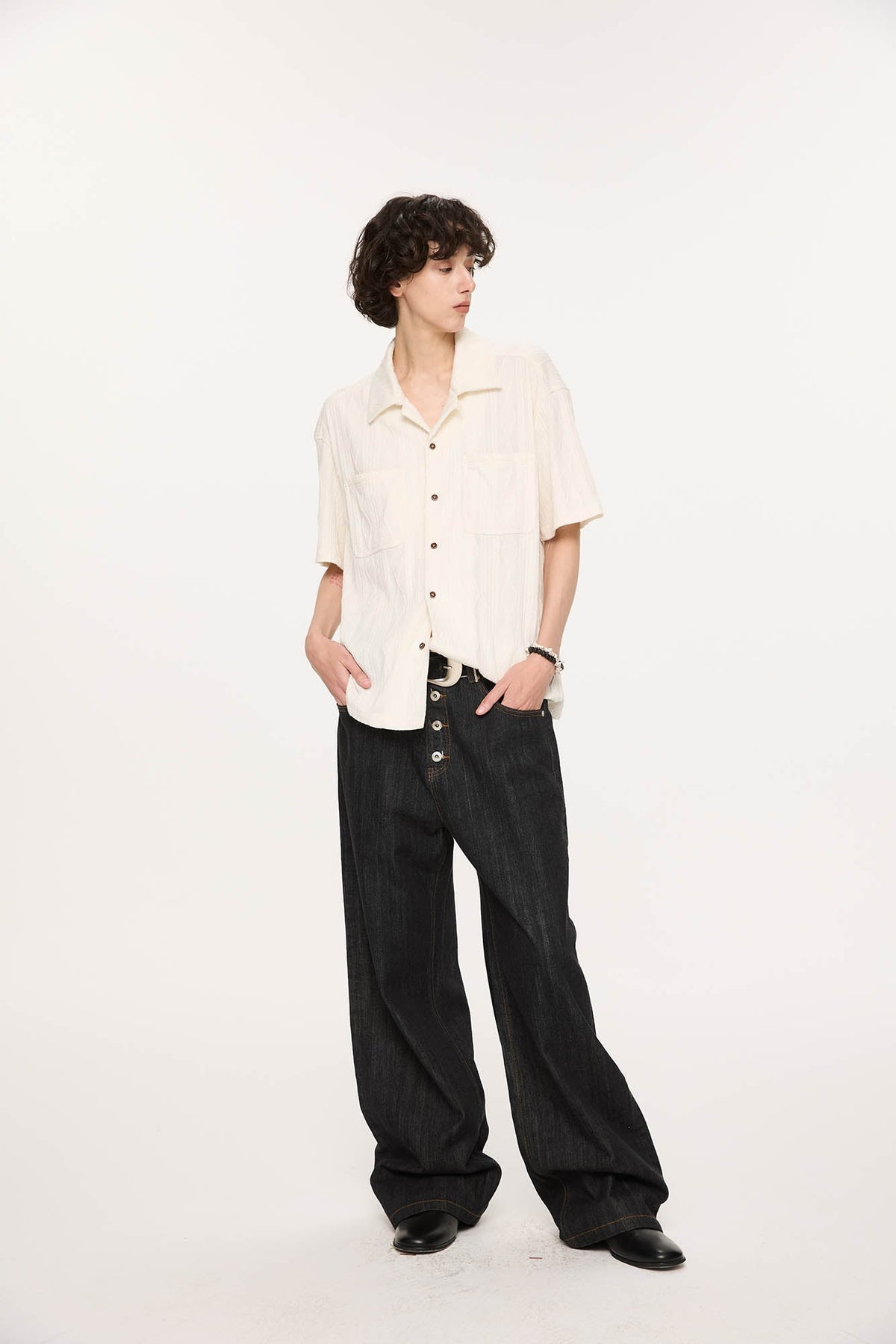 KREATE Cable-Jacquard Pocket Cuban Half Shirt