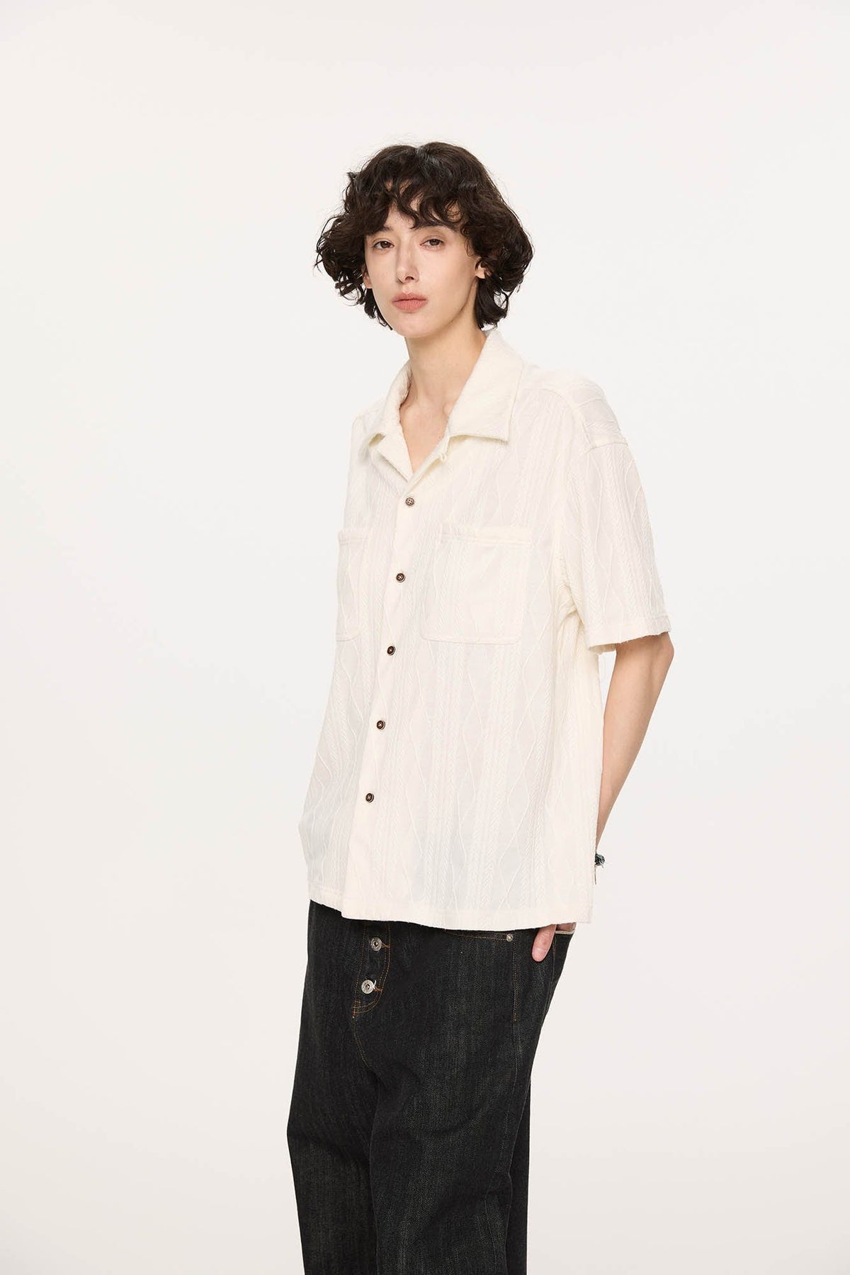 KREATE Cable-Jacquard Pocket Cuban Half Shirt
