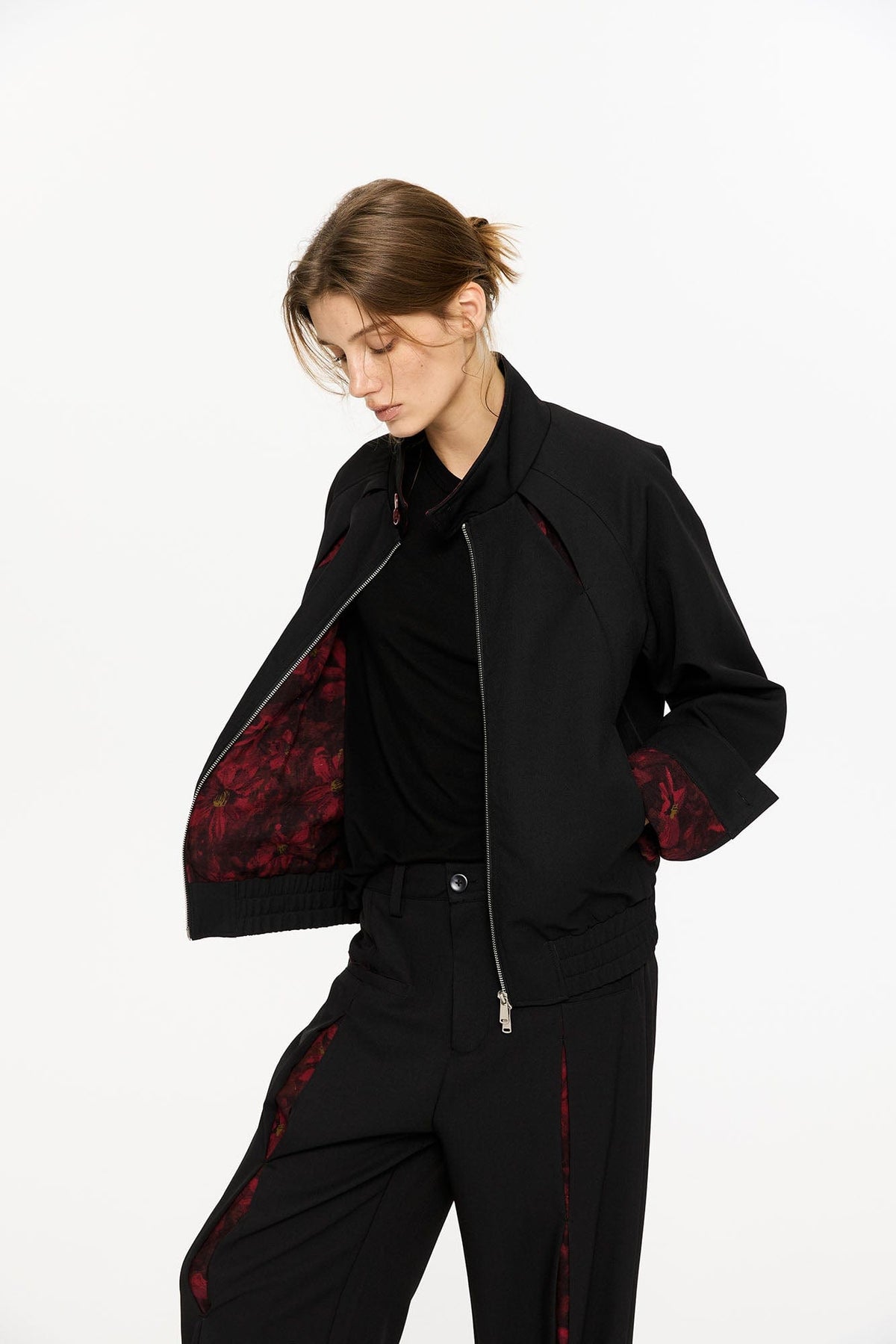 KREATE Floral-Lined Spliced Harrington Jacket