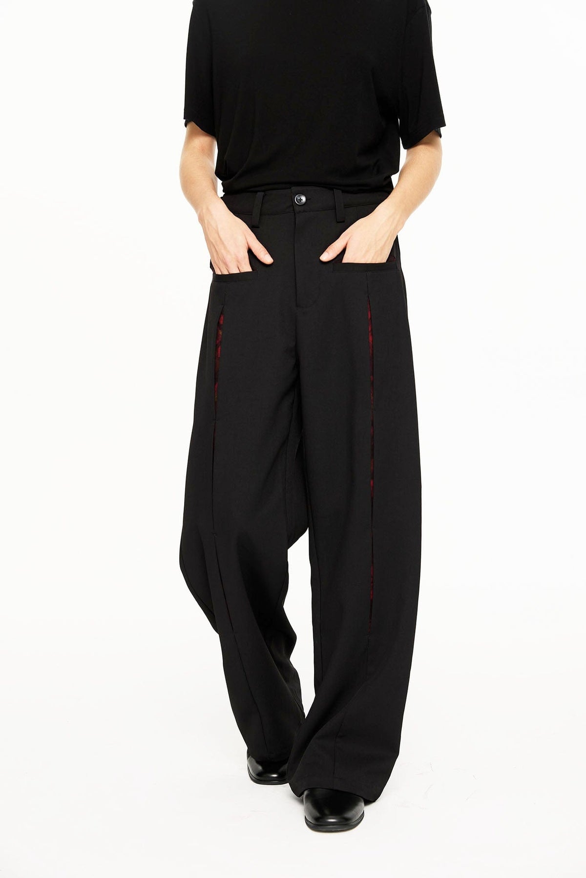 KREATE Floral Insert Slit Straight-Leg Trousers