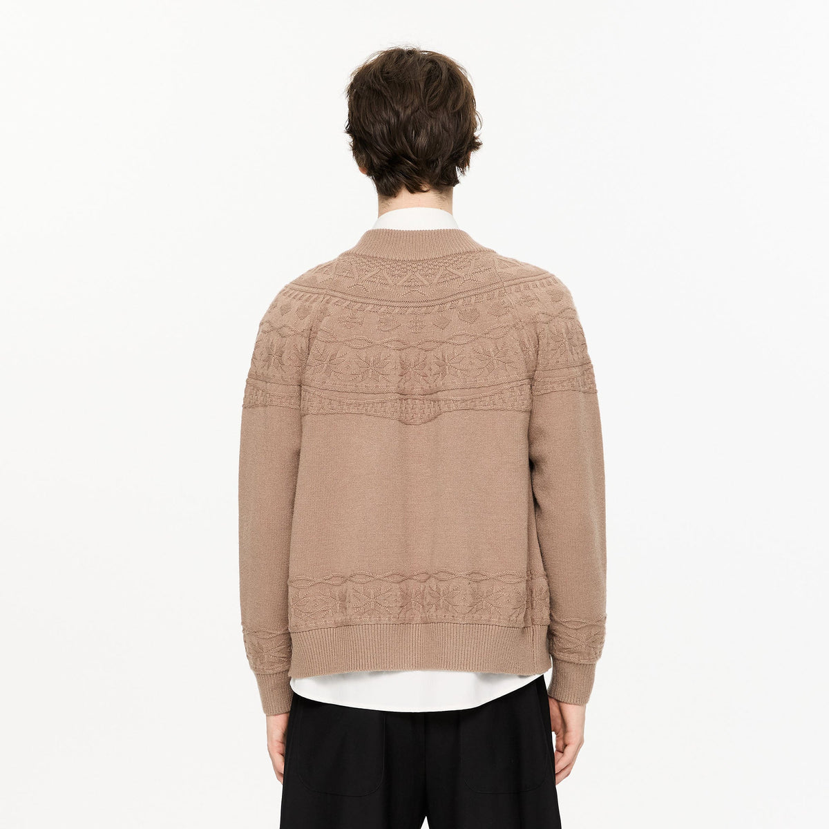 KREATE Double-Placket Jacquard Yoke Cardigan