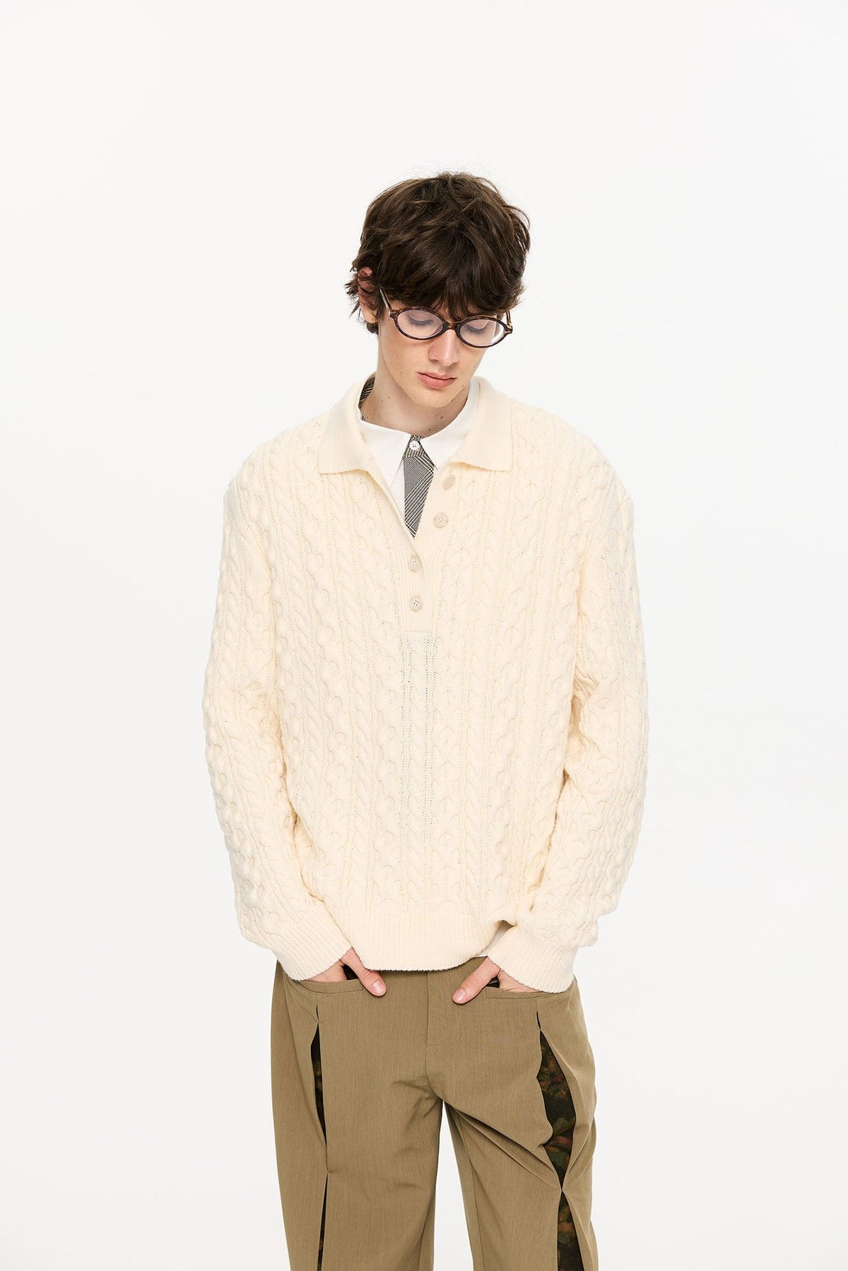 KREATE Cable Knit Polo Sweater