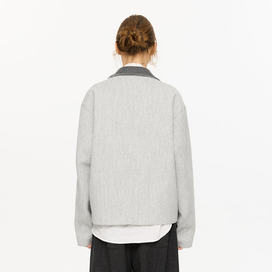 KREATE Houndstooth Wool-Blend Moto Jacket