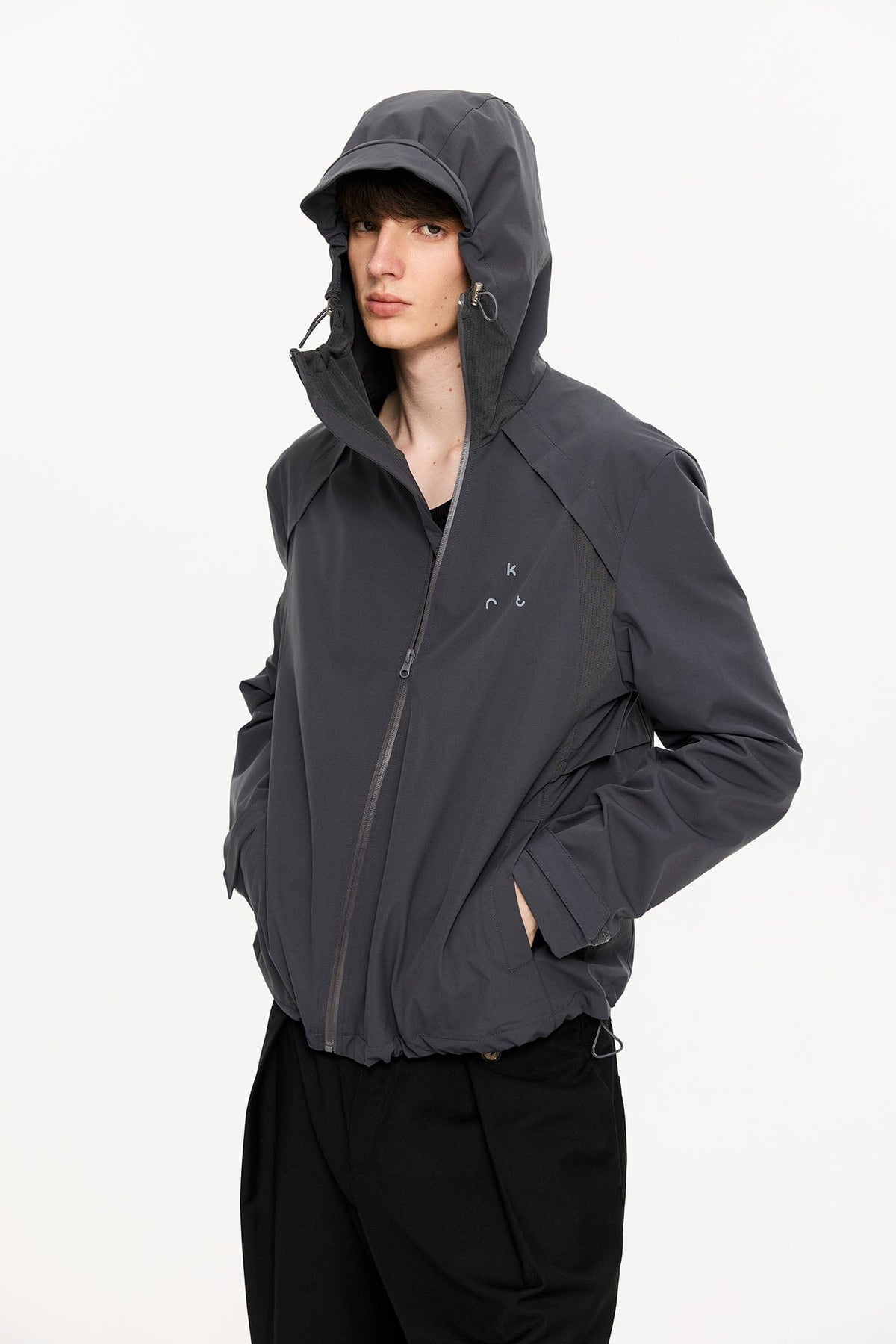 KREATE Asymmetric-Zip Teflon Hooded Jacket