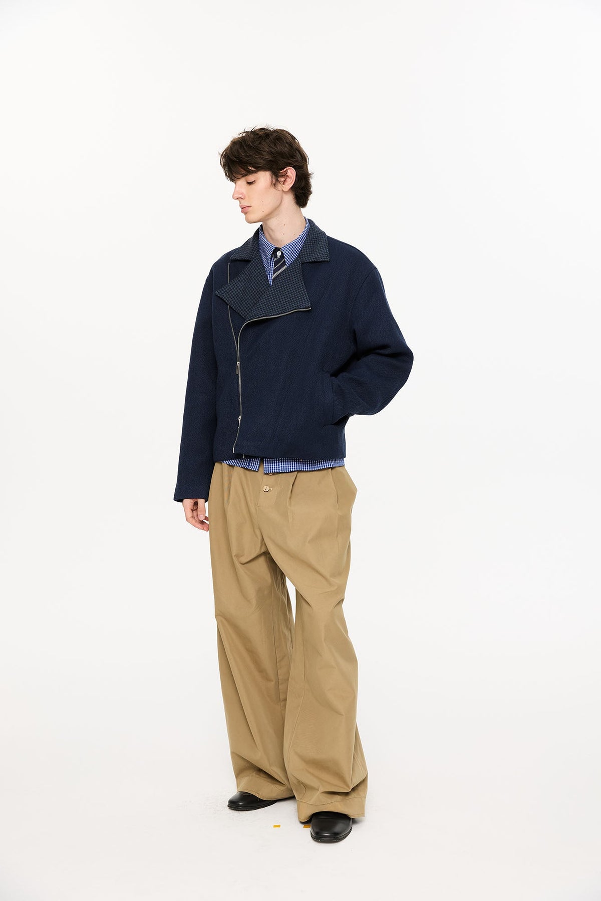 KREATE Houndstooth Wool-Blend Moto Jacket