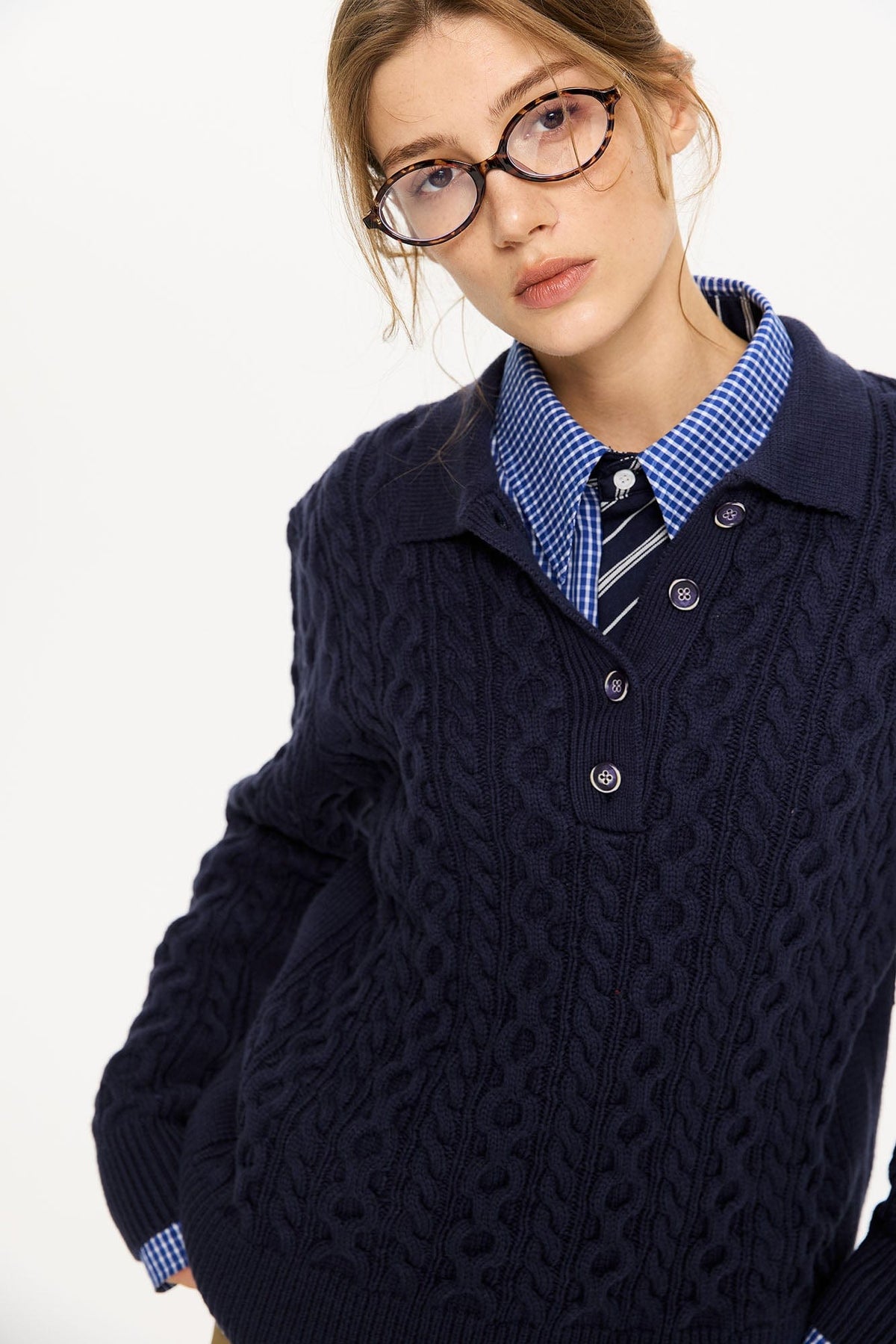KREATE Cable Knit Polo Sweater