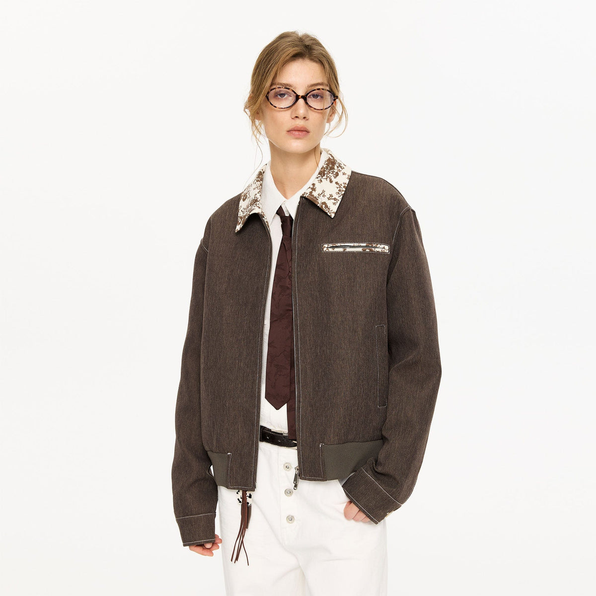 KREATE Contrast Floral Collar Jacket