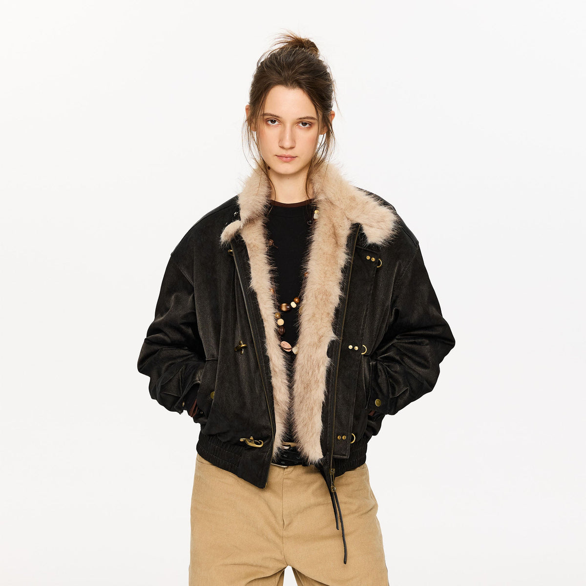 KREATE Faux Fur Lining PU Jacket
