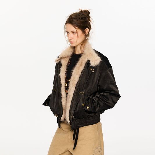 KREATE Faux Fur Lining PU Jacket