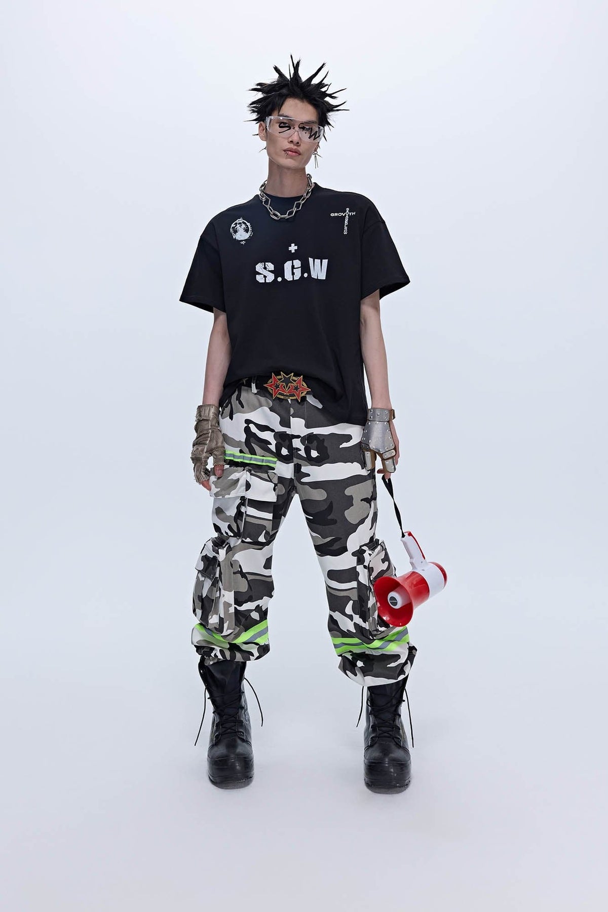 SAVAGEGROWTHWORLD Camo Reflective Multi-Pocket Cargo Pants