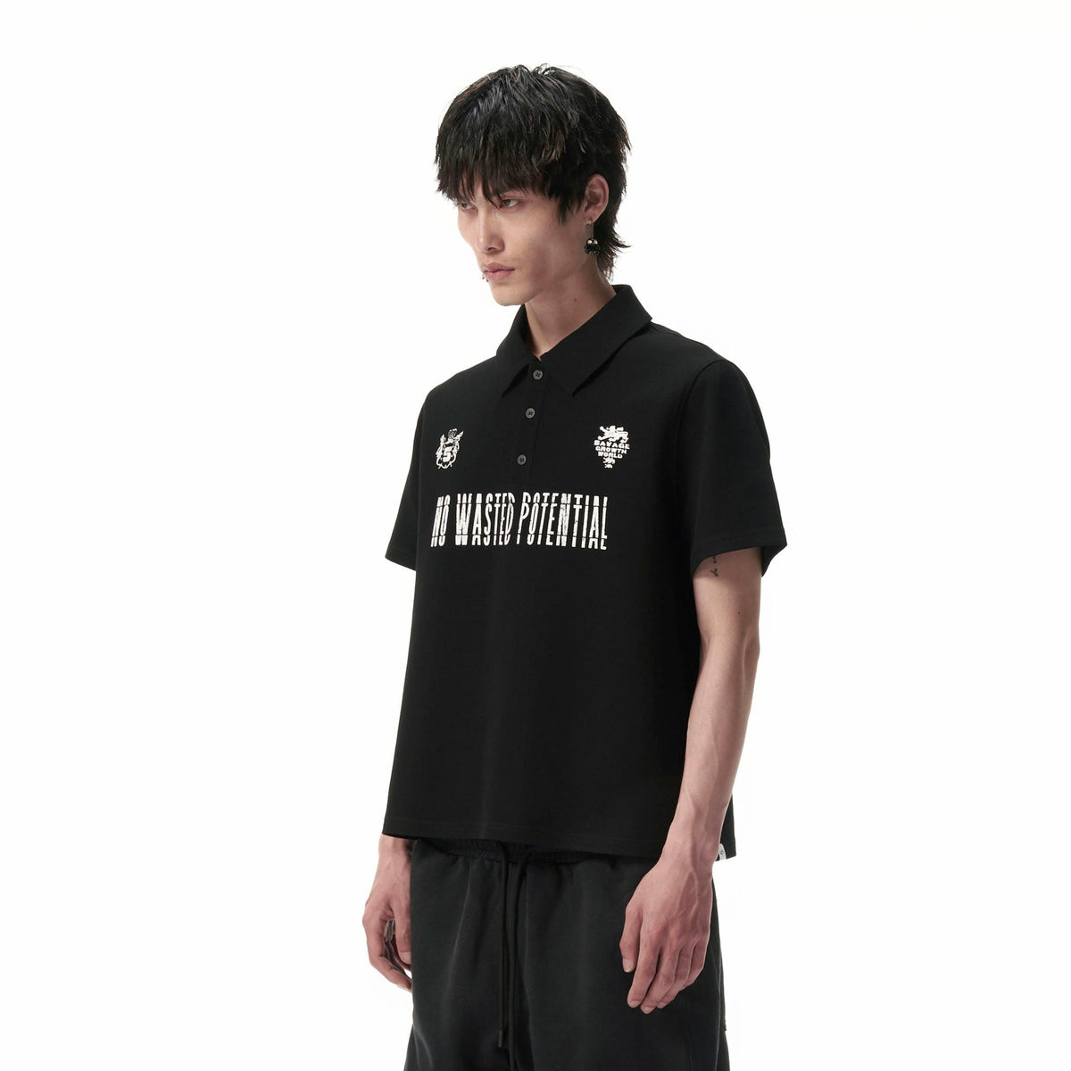 SAVAGEGROWTHWORLD No Wasted Potential Stripe-Back Polo T-Shirt