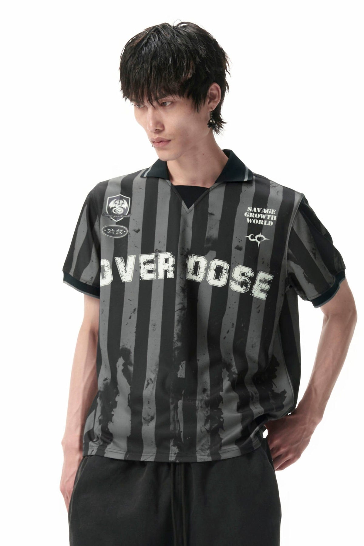 SAVAGEGROWTHWORLD OVERDOSE Distressed Striped Jersey