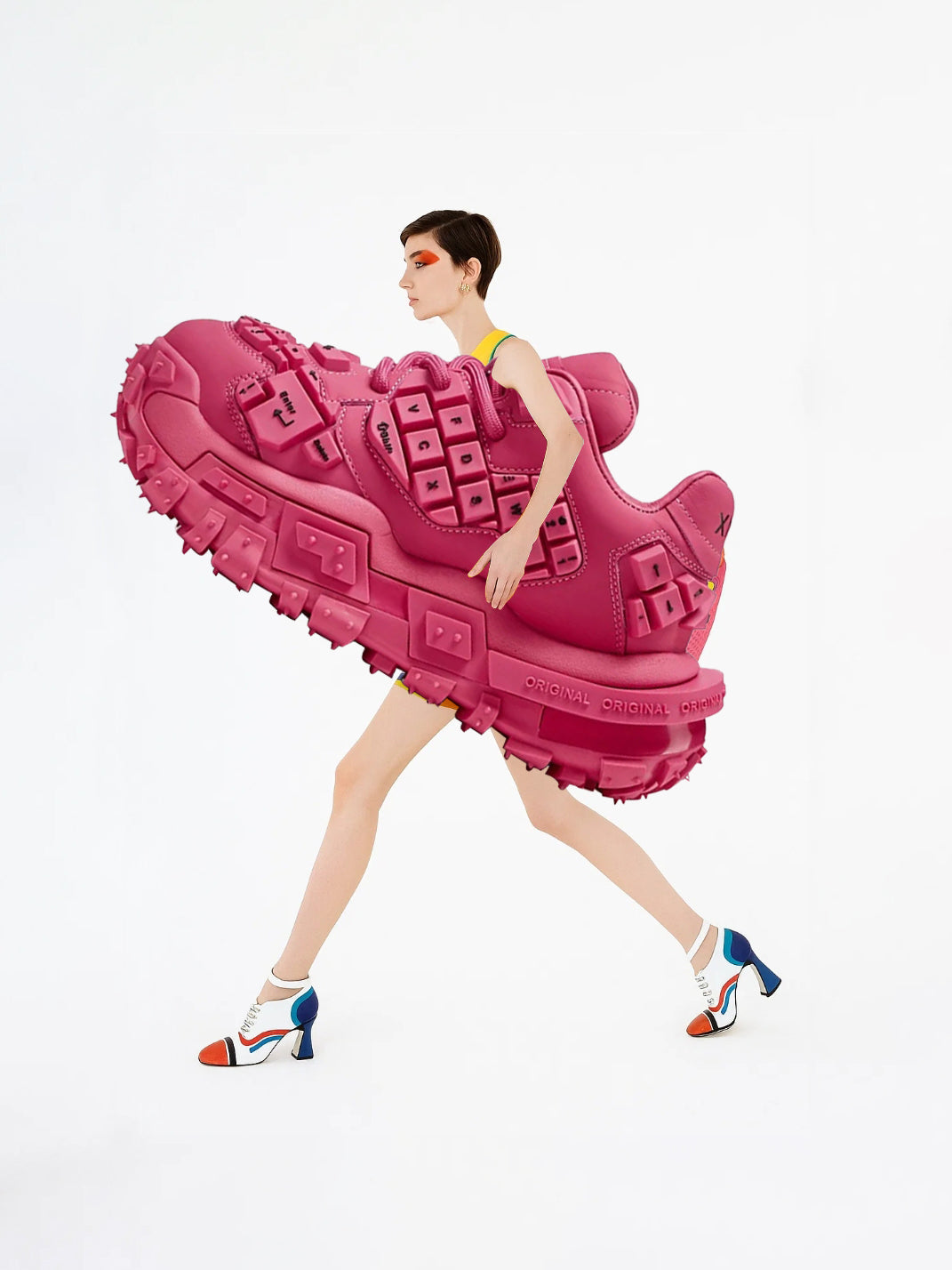 Pink and Red Chunky Keyboard Chubby Sneakers