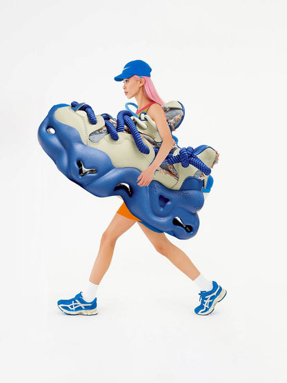 Blue Street-Style Leather Dad Sneakers
