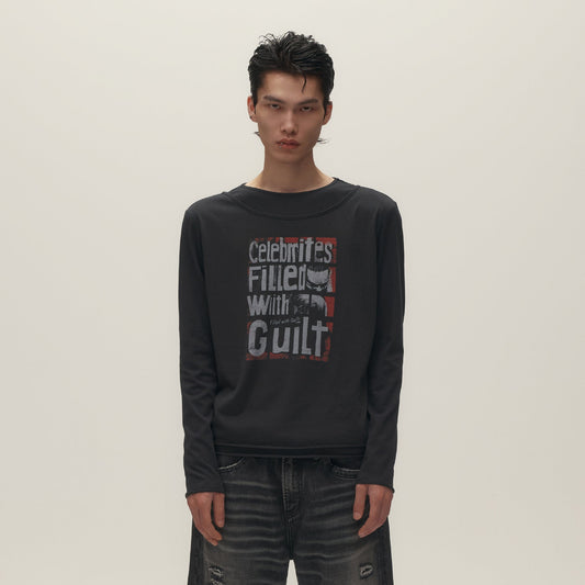 SAVAGEGROWTHWORLD Graphic Double-Layer Neckline Long-Sleeve Tee