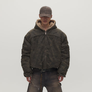 SAVAGEGROWTHWORLD Camo Faux Fur Lining Bomber Jacket