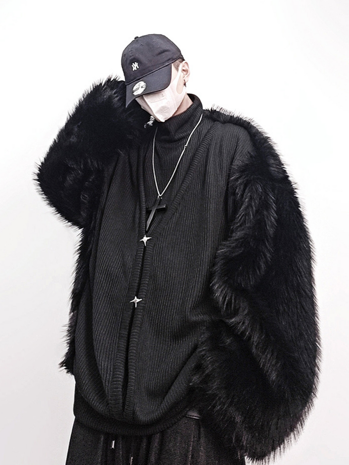 UUCSCC Faux Fur Spliced Turtleneck Sweater