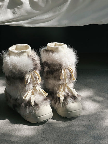 Black Fur-Lined Mid-Top Platform Ankle Boots