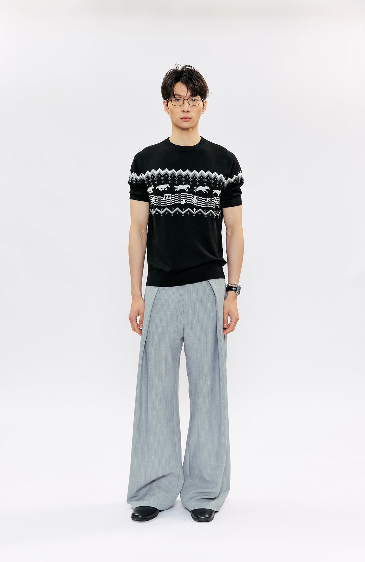 KREATE Pleated Pinstripe Wide-Leg Trousers