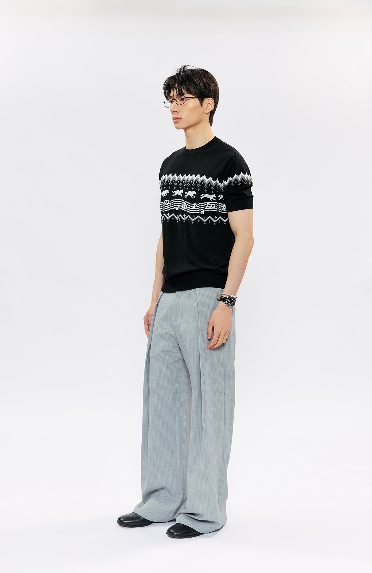 KREATE Pleated Pinstripe Wide-Leg Trousers