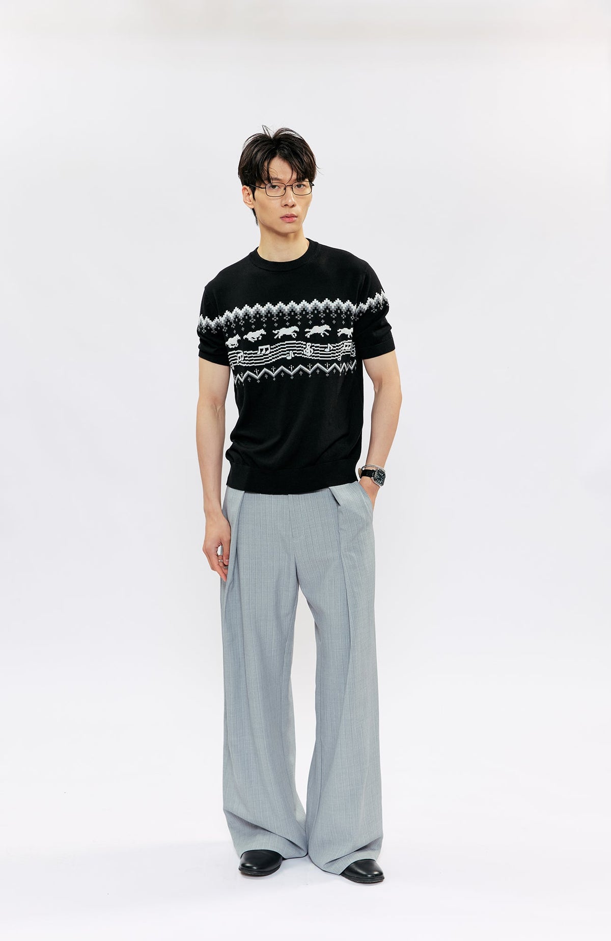 KREATE Pleated Pinstripe Wide-Leg Trousers