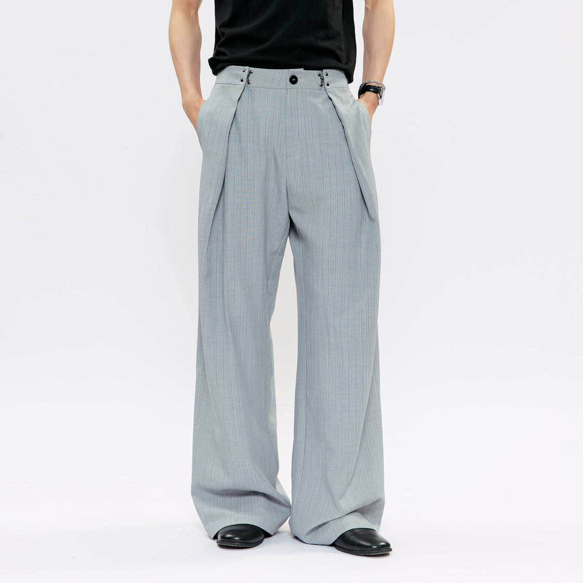 KREATE Pleated Pinstripe Wide-Leg Trousers