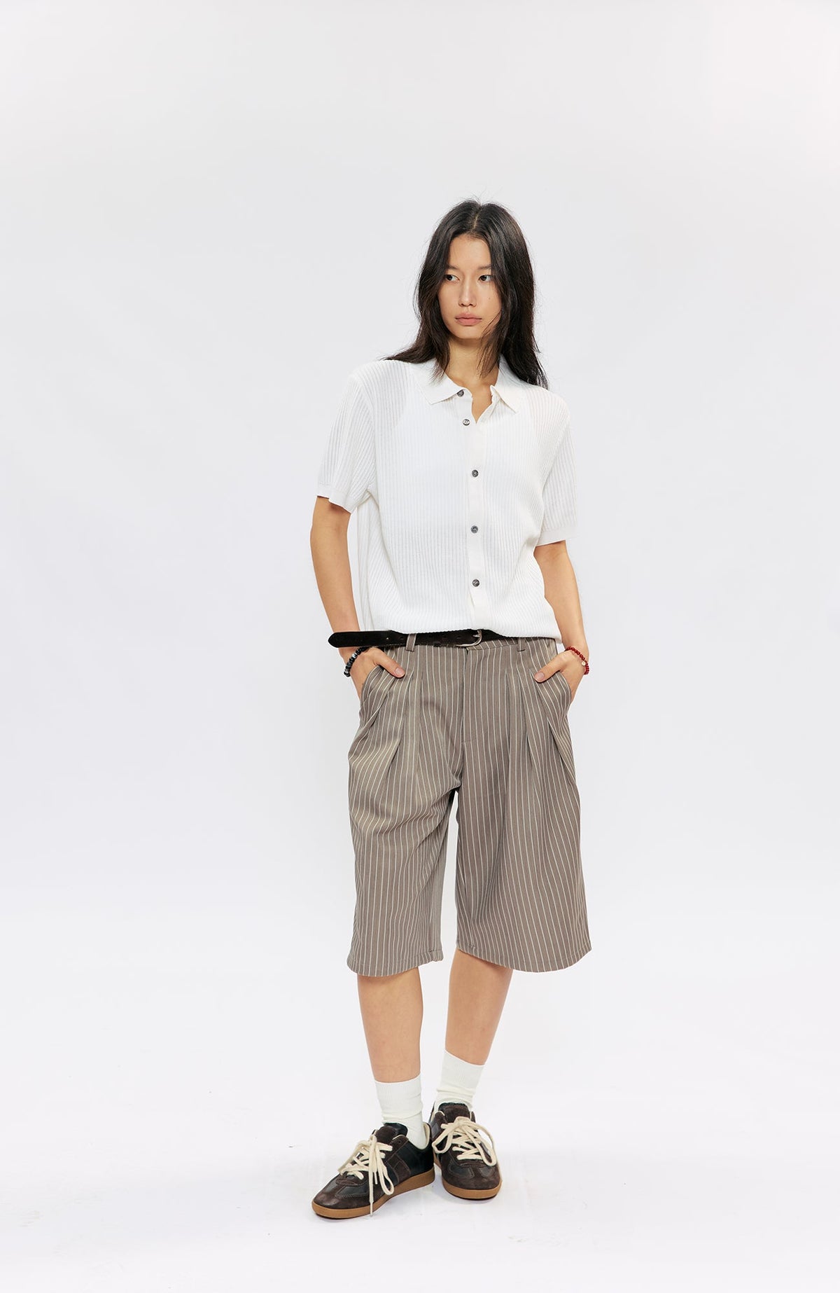 KREATE Pinstripe Pleated Suit Shorts