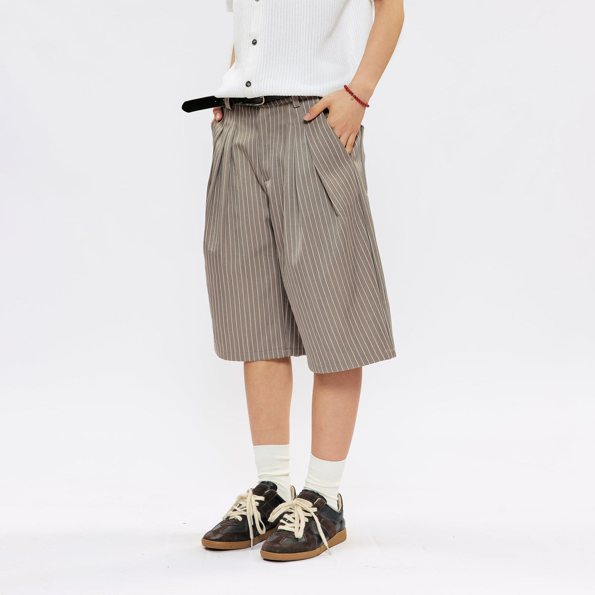 KREATE Pinstripe Pleated Suit Shorts