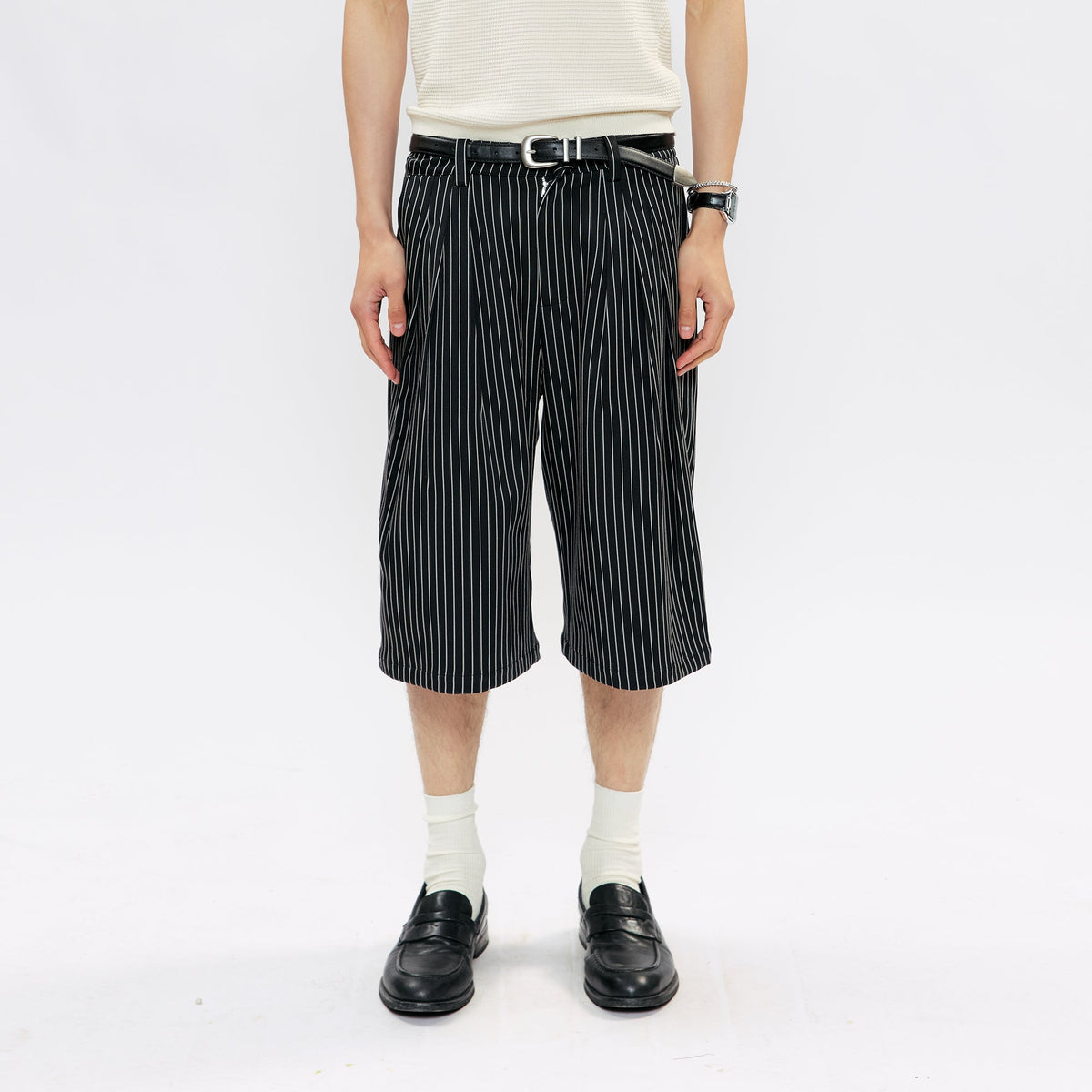 KREATE Pinstripe Pleated Suit Shorts
