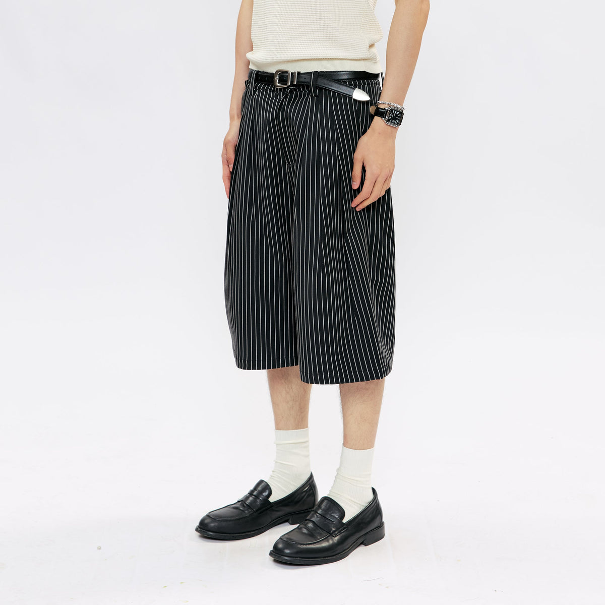 KREATE Pinstripe Pleated Suit Shorts
