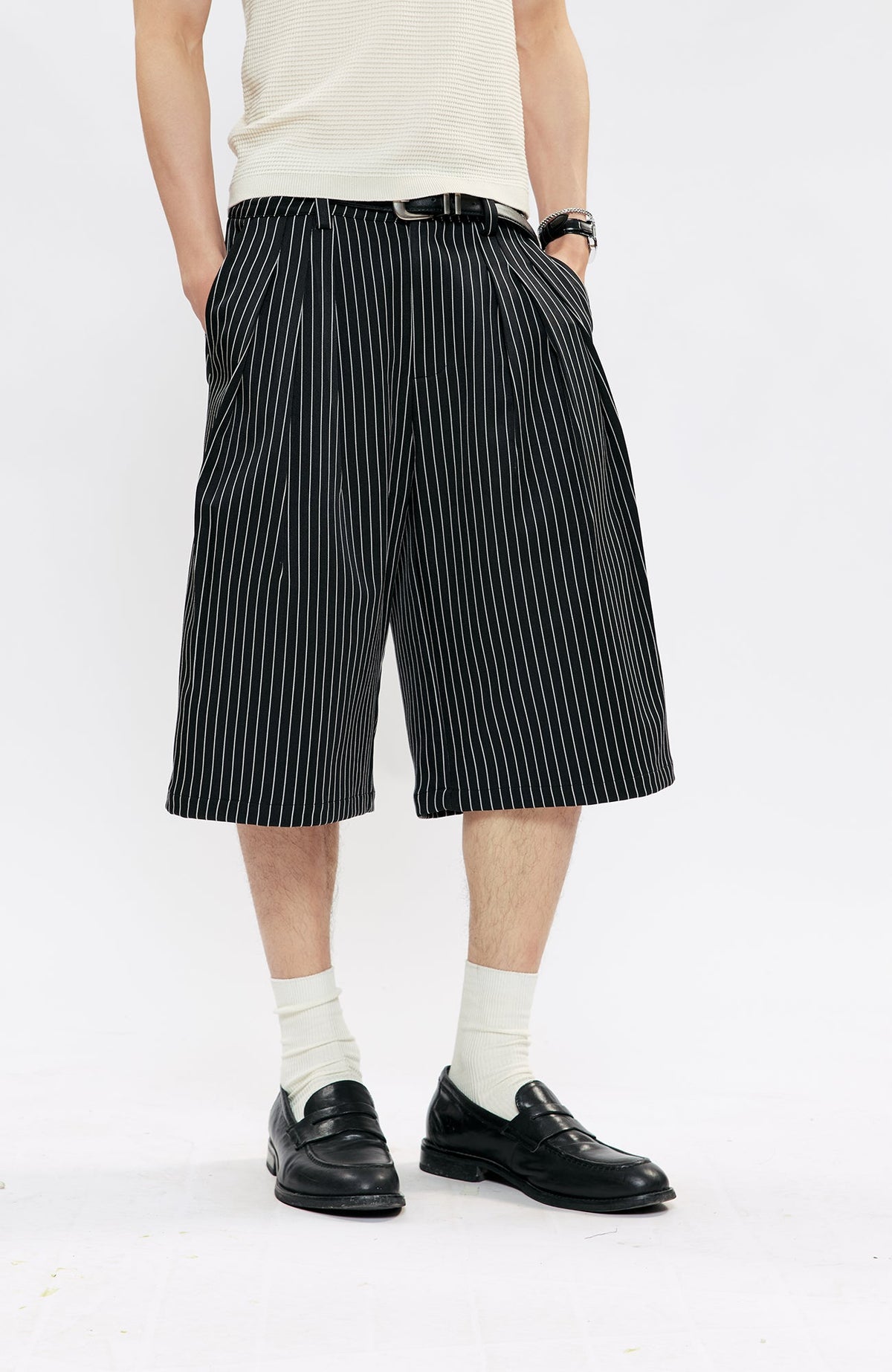 KREATE Pinstripe Pleated Suit Shorts