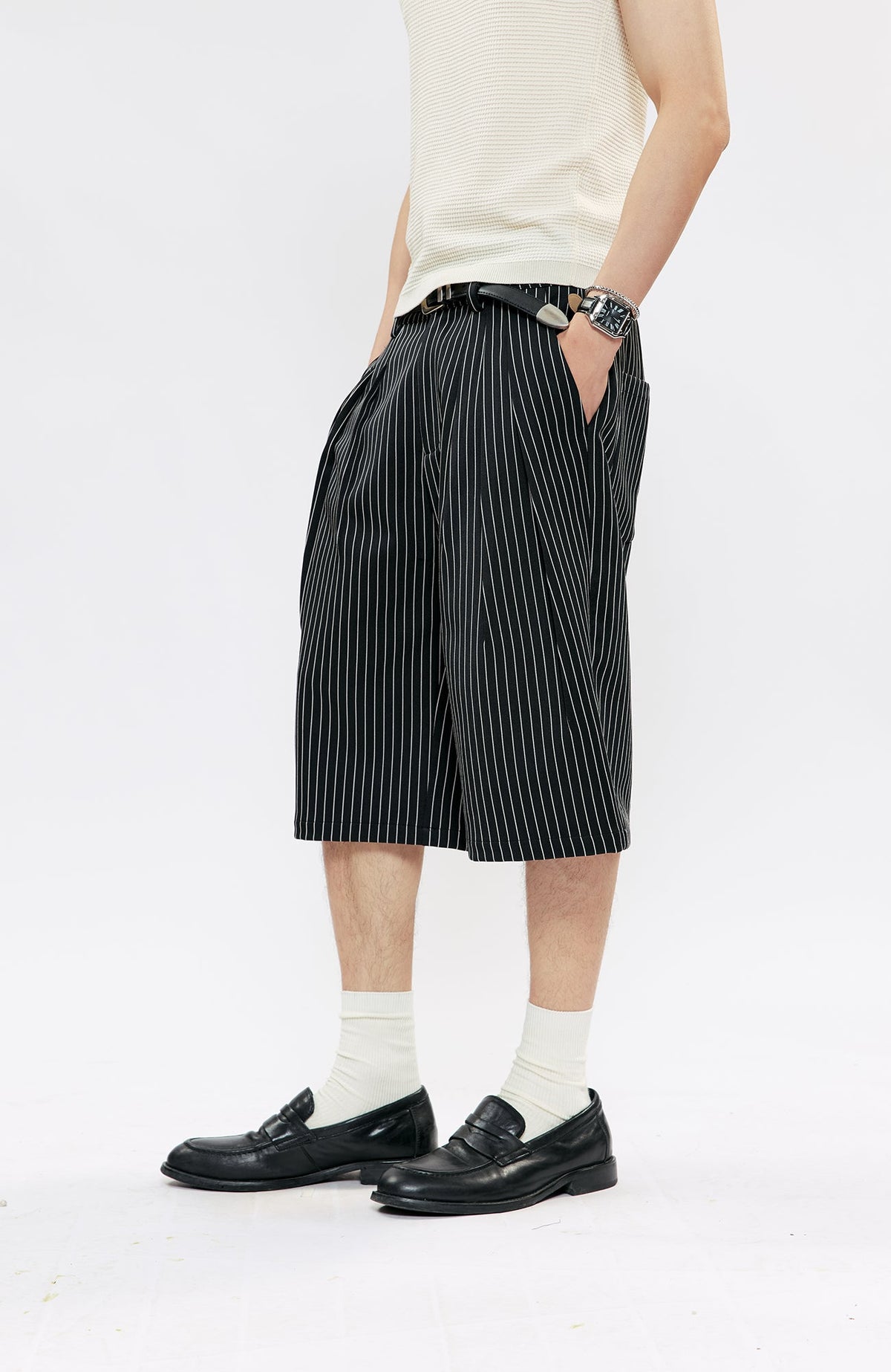 KREATE Pinstripe Pleated Suit Shorts