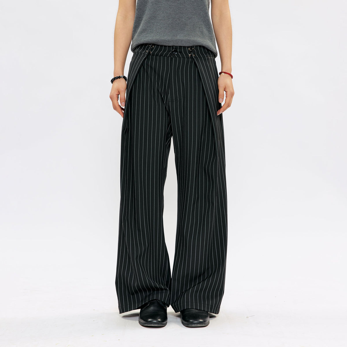 KREATE Pleated Pinstripe Wide-Leg Trousers