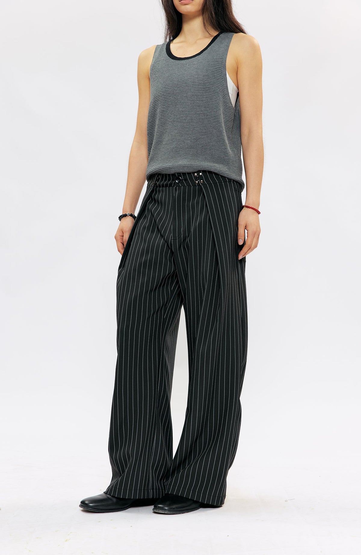 KREATE Pleated Pinstripe Wide-Leg Trousers